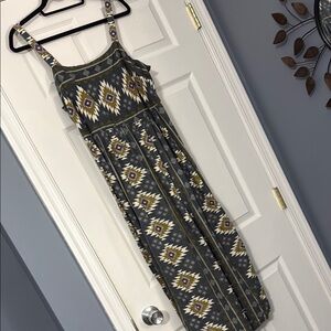 Sonoma Gray and Mustard Aztec-Print Midi Dress